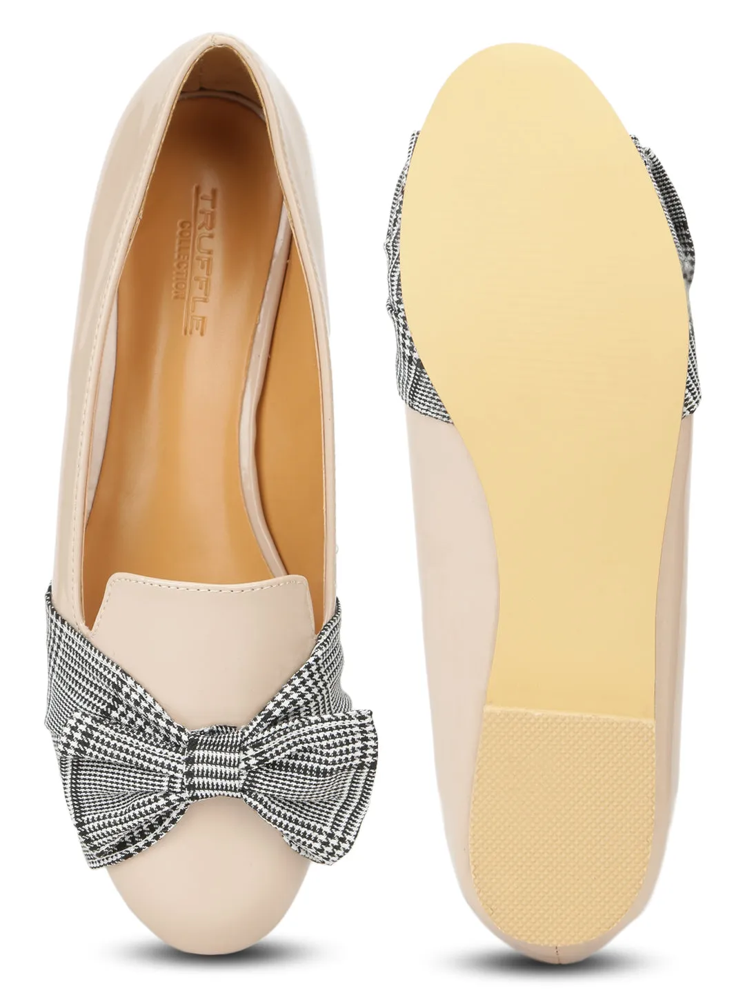 Nude Patent Check Schleife Bauch Flats (TC-RLST4-NUD)