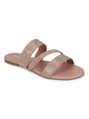 Nackte PU Riemchen-Slipper mit Strass (TC-ST-1214-NUD)