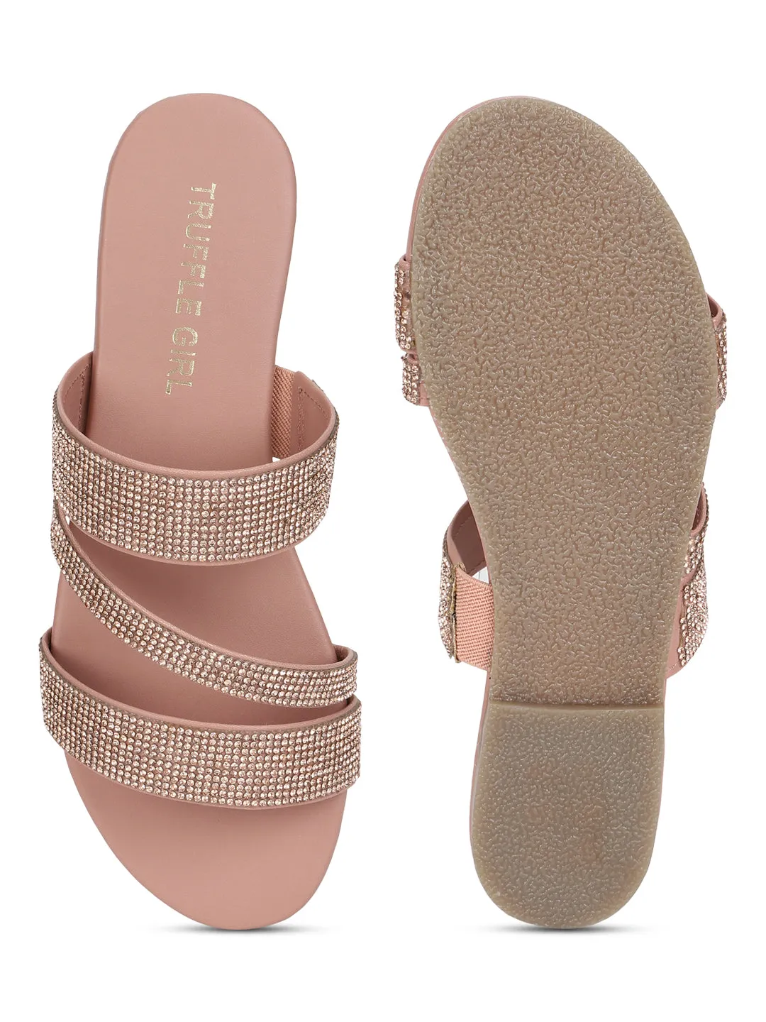 Nackte PU Riemchen-Slipper mit Strass (TC-ST-1214-NUD)