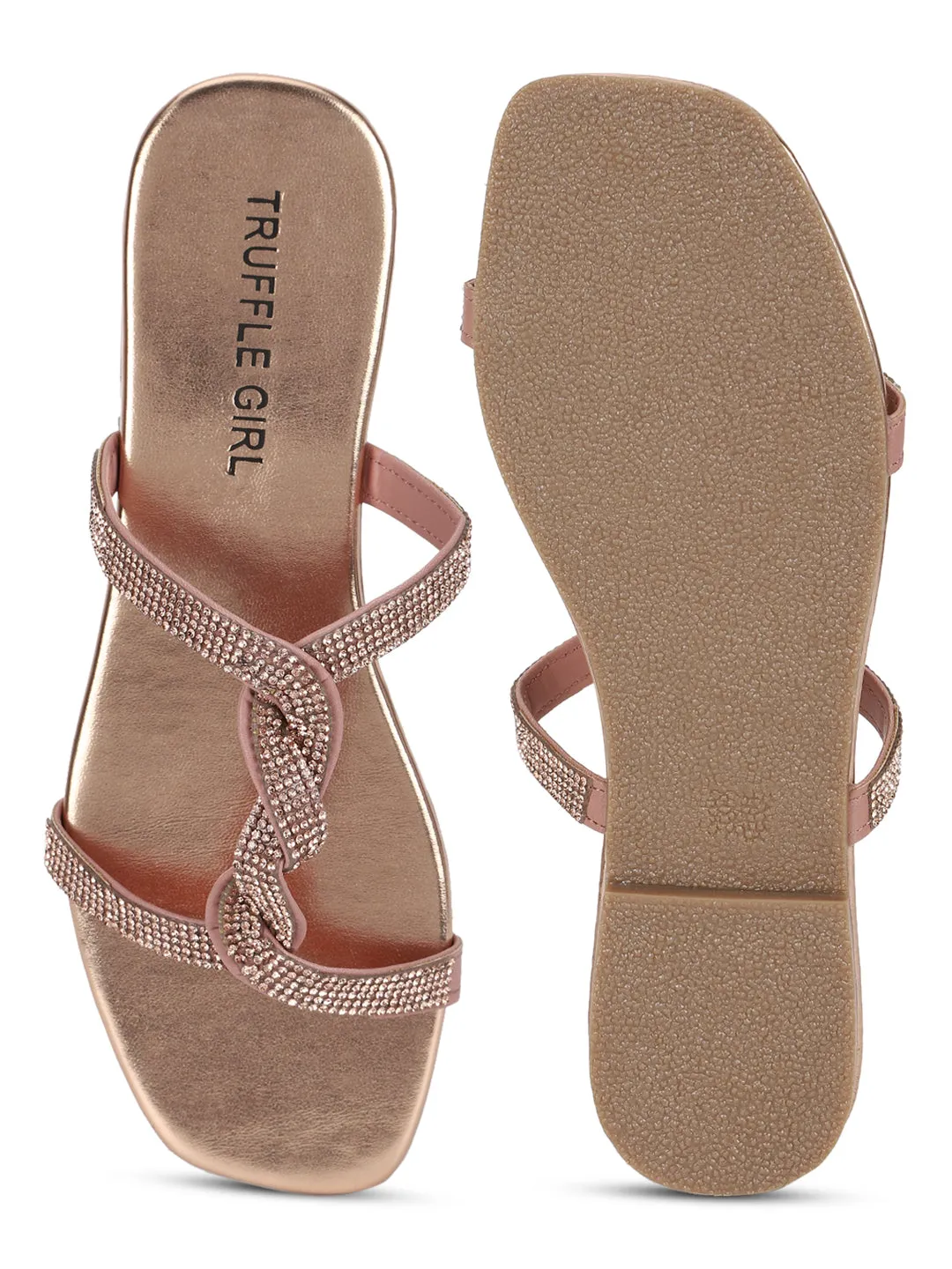Nackte PU Twisted Diamante Riemchen-Slipper (TC-ST-1218-NUD)
