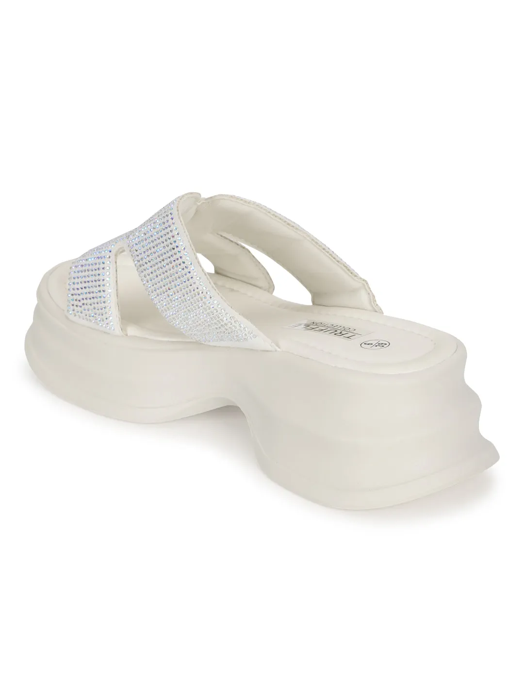 Off White PU Diamonte Stilvolle Schlupf-Slipper (TC-RS3638-OWHT)