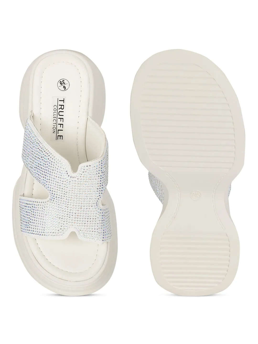 Off White PU Diamonte Stilvolle Schlupf-Slipper (TC-RS3638-OWHT)