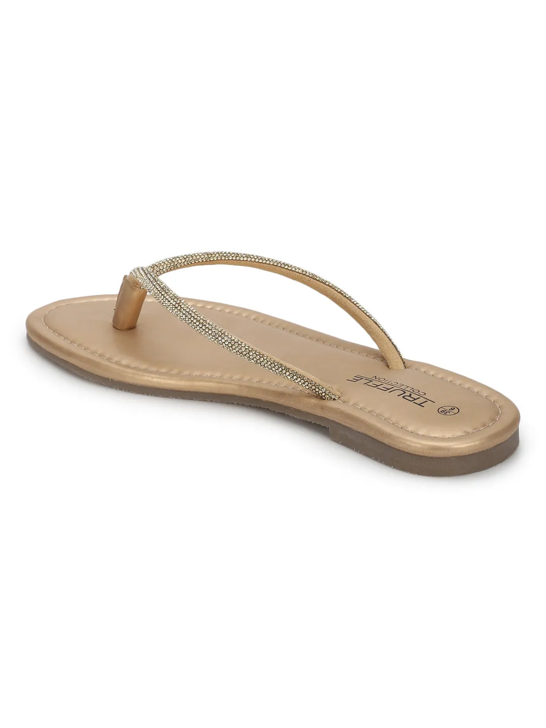 Blassgoldene PU-Diamanté-T-Strap-Flats (TC-100507-PGLD)