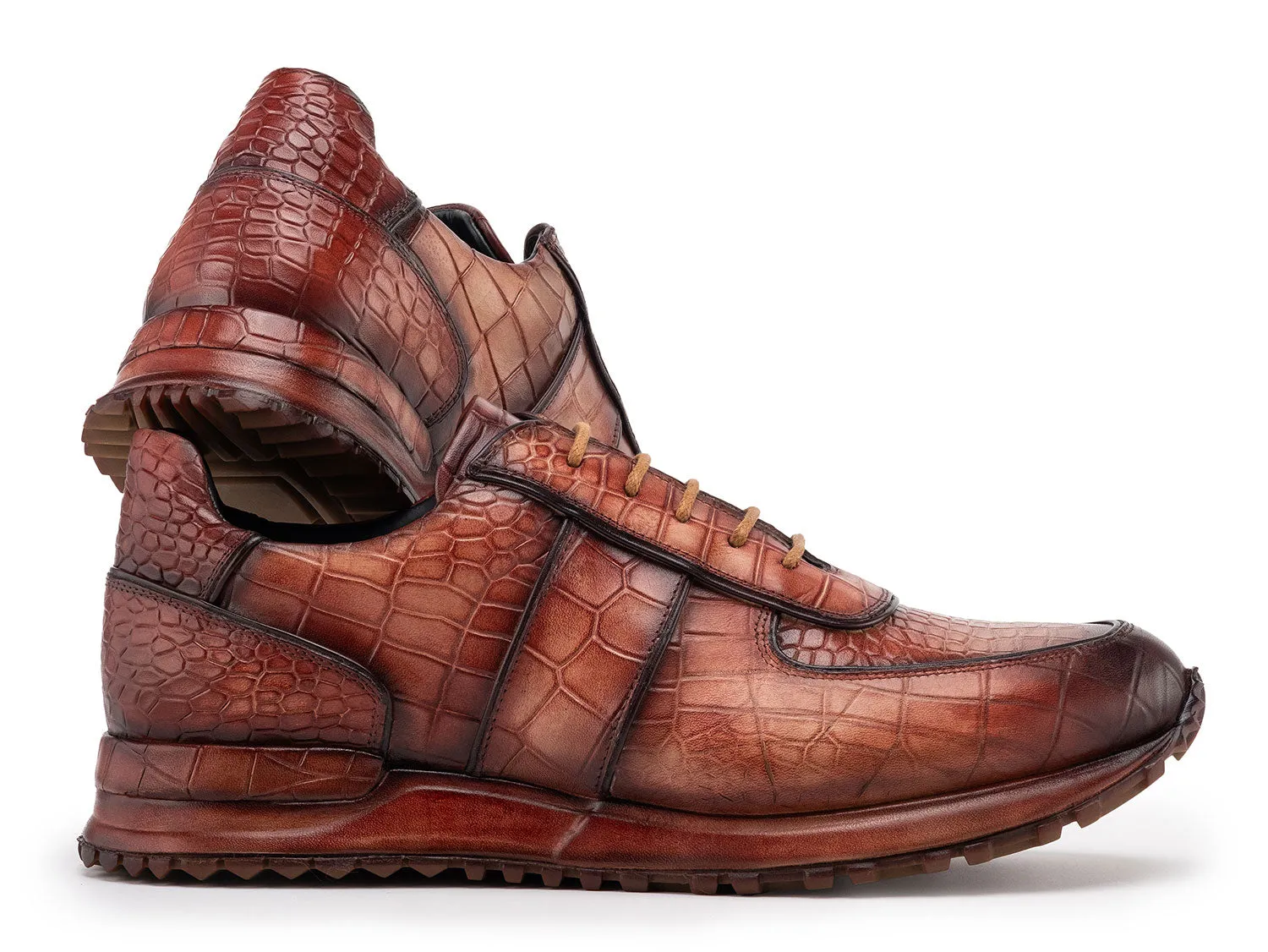 Paul Parkman Schuhe Paul Parkman Herren Gebürstete Strukturierte Leder-Sneakers in Braun