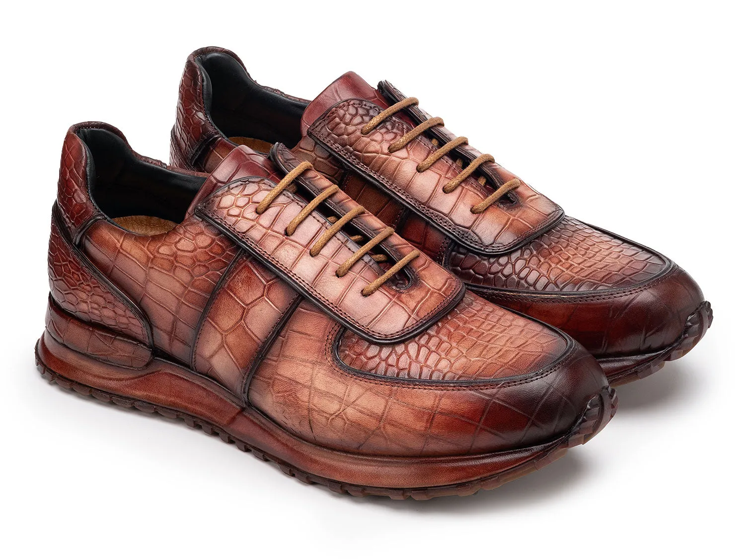 Paul Parkman Schuhe Paul Parkman Herren Gebürstete Strukturierte Leder-Sneakers in Braun