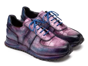 Paul Parkman Schuhe Paul Parkman Herren Sneaker aus strukturiertem Leder in Blau & Lila