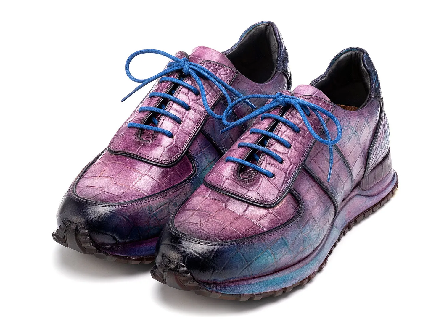 Paul Parkman Schuhe Paul Parkman Herren Sneaker aus strukturiertem Leder in Blau & Lila