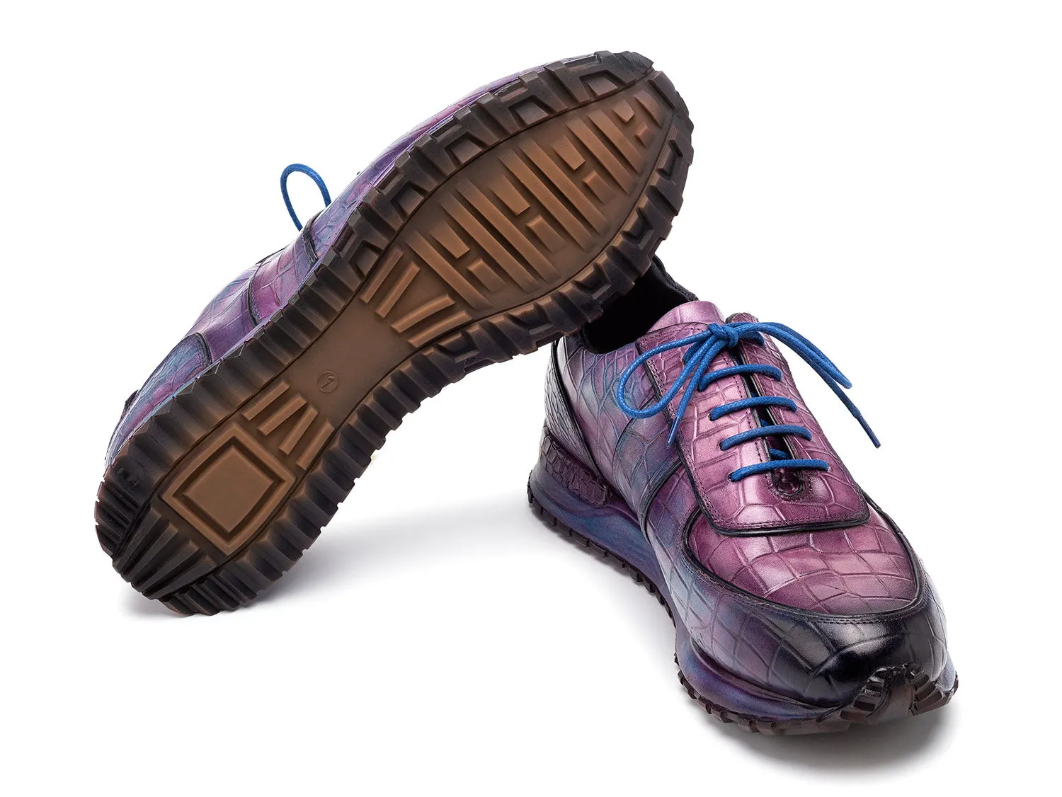 Paul Parkman Schuhe Paul Parkman Herren Sneaker aus strukturiertem Leder in Blau & Lila