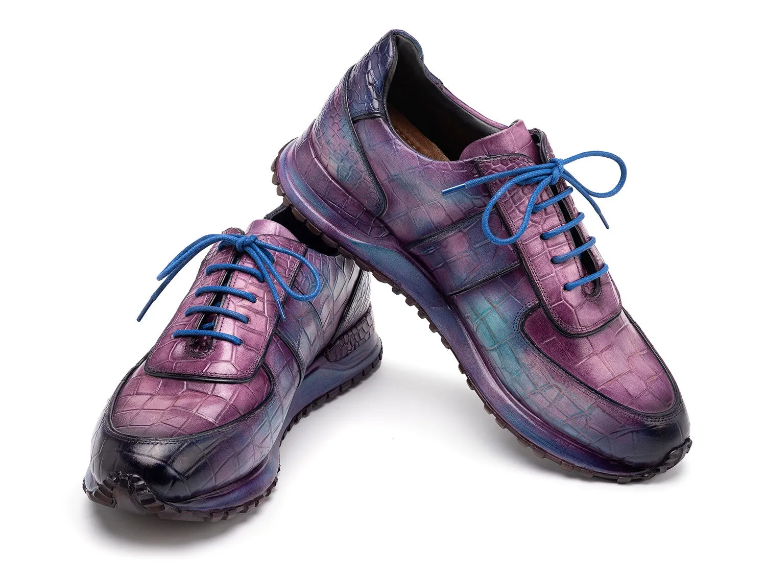 Paul Parkman Schuhe Paul Parkman Herren Sneaker aus strukturiertem Leder in Blau & Lila