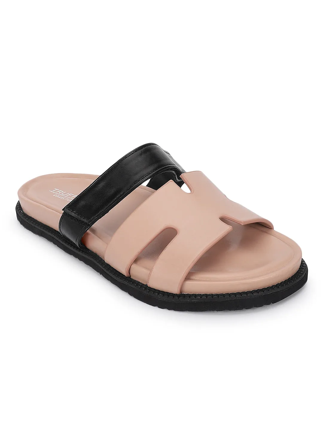 Pink Schwarz PU Schlupf-Flats (TC-ST12ORRY-PNKBLK)