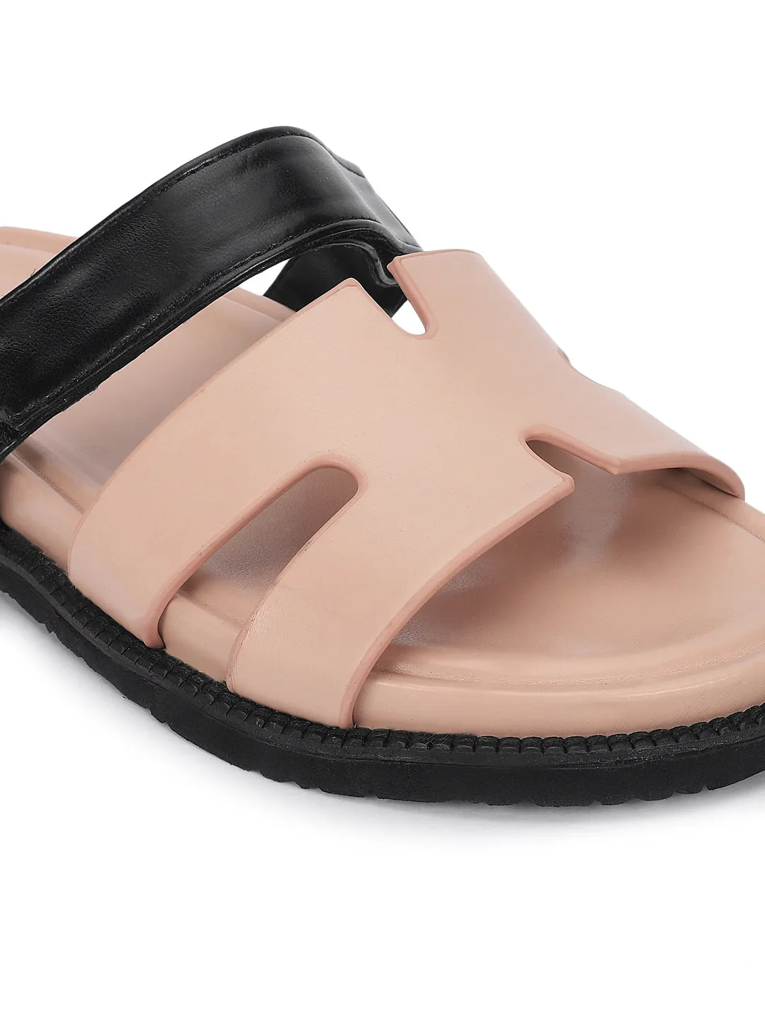 Pink Schwarz PU Schlupf-Flats (TC-ST12ORRY-PNKBLK)