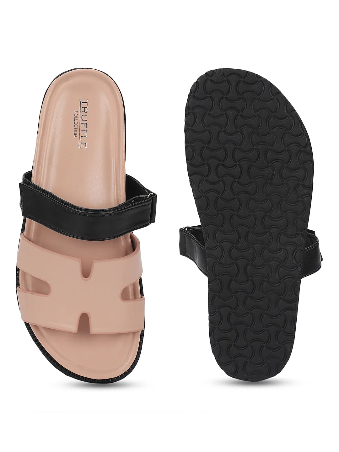 Pink Schwarz PU Schlupf-Flats (TC-ST12ORRY-PNKBLK)