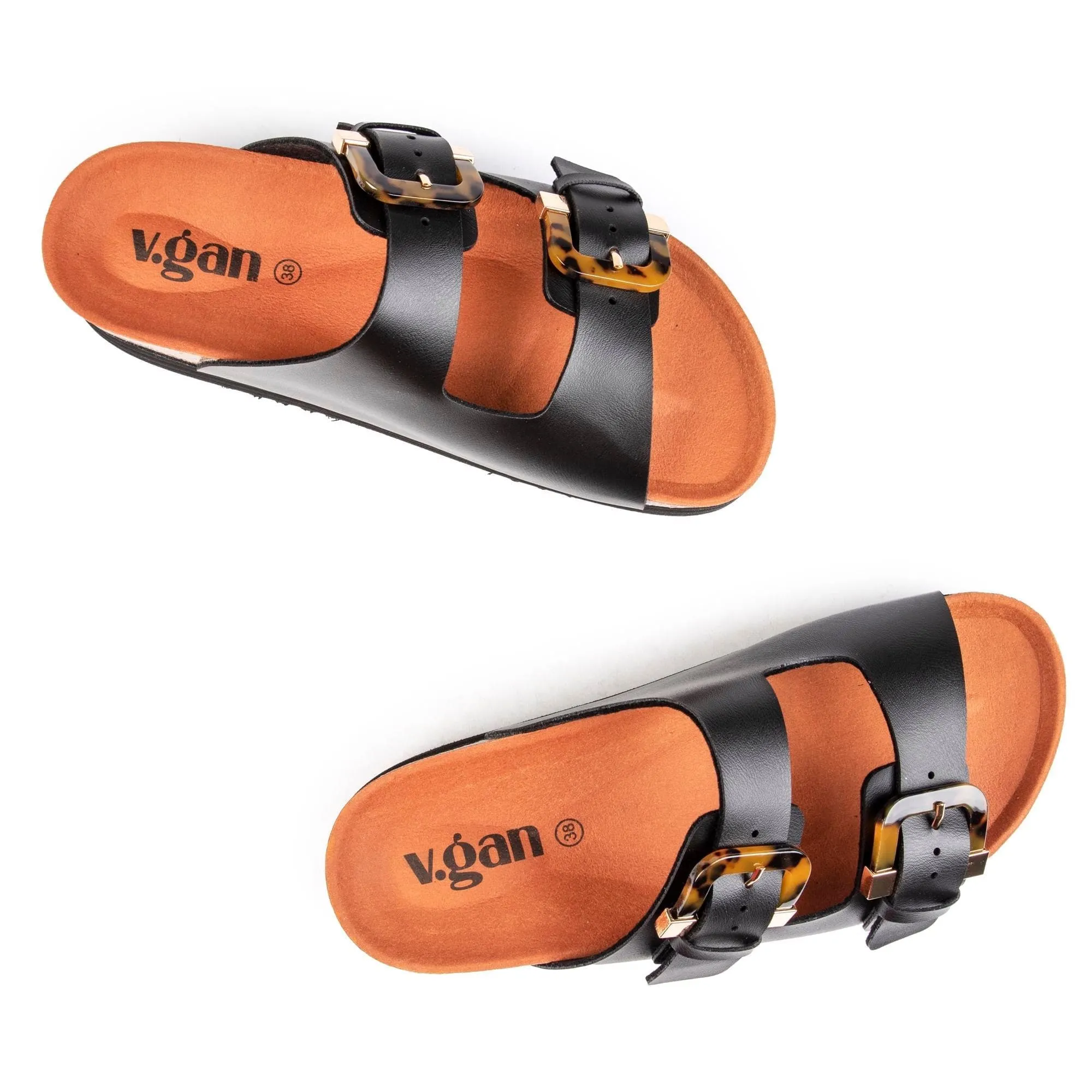 Plum Damen-Vegan-Fußbett-Sandalen | Schwarz Schildpatt