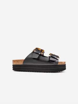Plum Damen-Vegan-Fußbett-Sandalen | Schwarz Schildpatt
