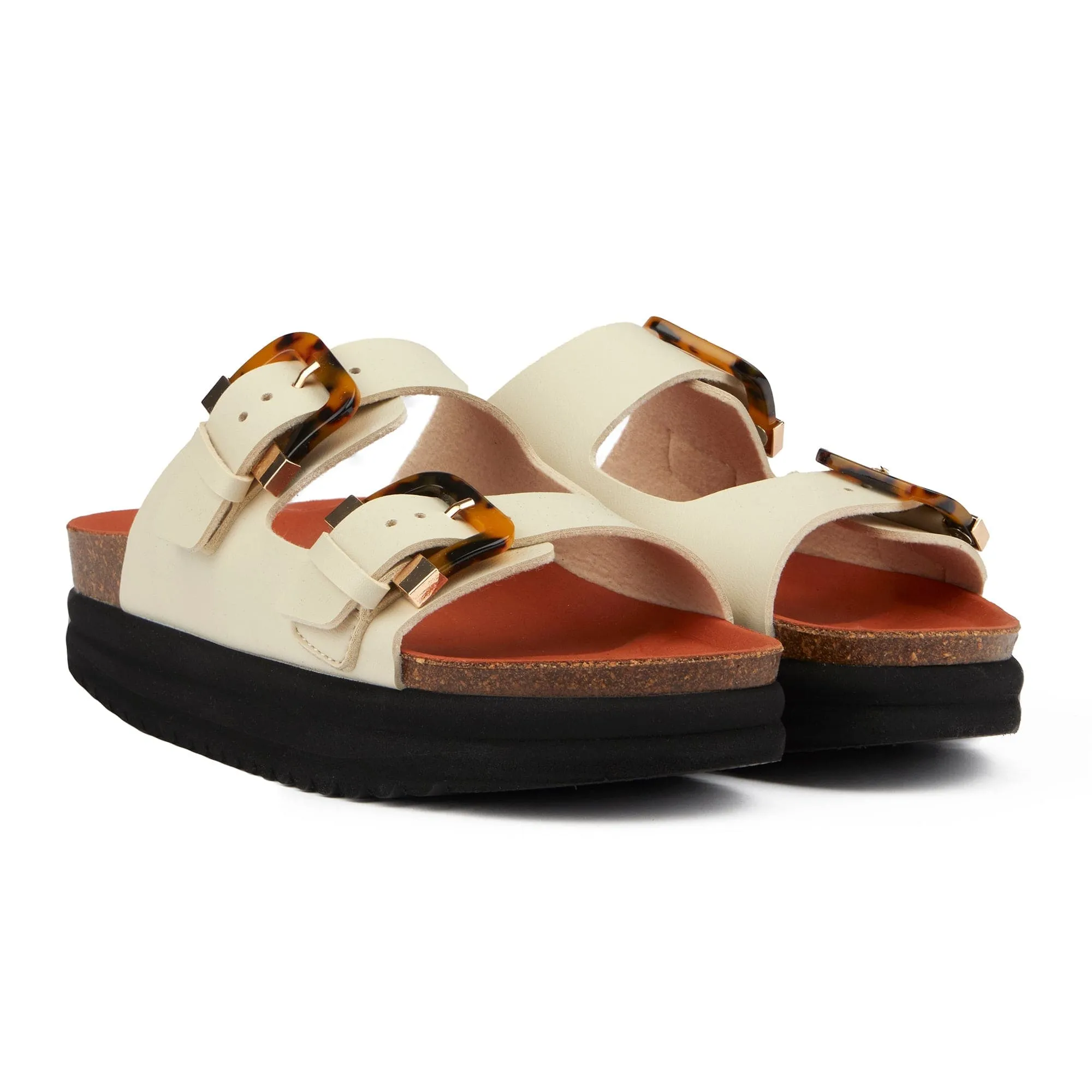 Plum Damen-Sandalen mit veganem Fußbett | Creme Schildpatt