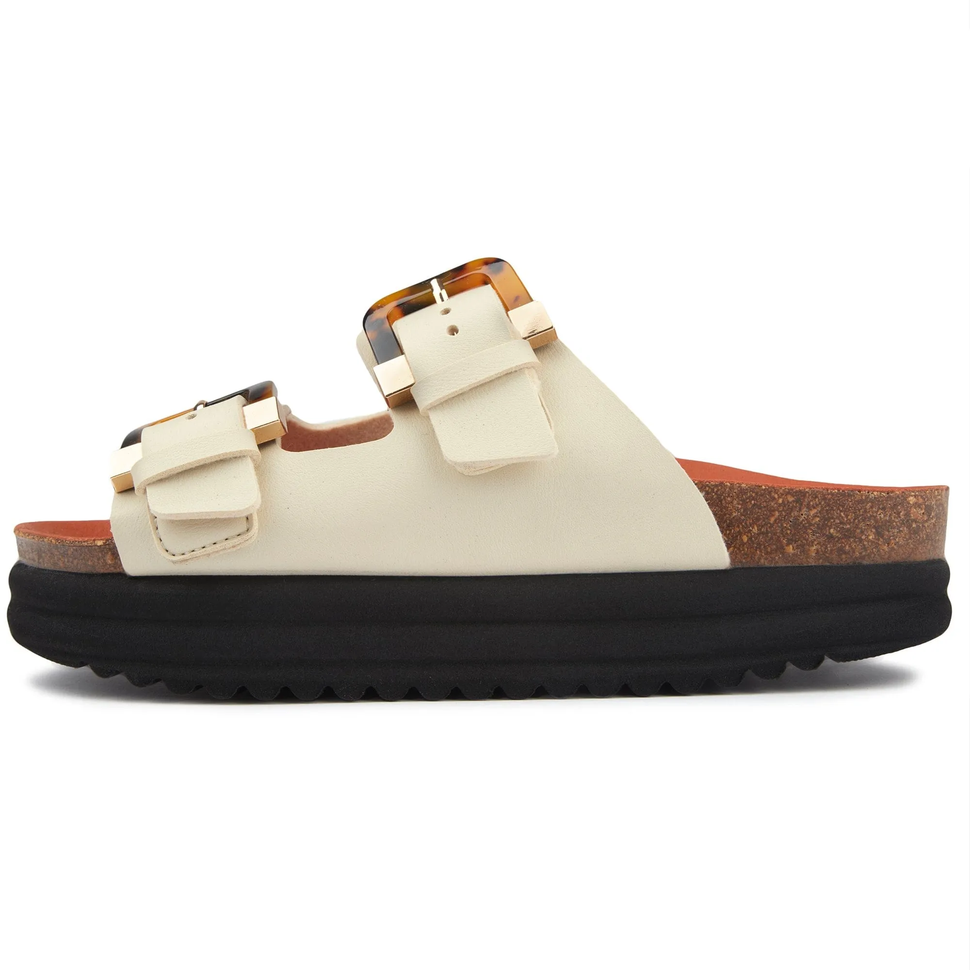 Plum Damen-Sandalen mit veganem Fußbett | Creme Schildpatt