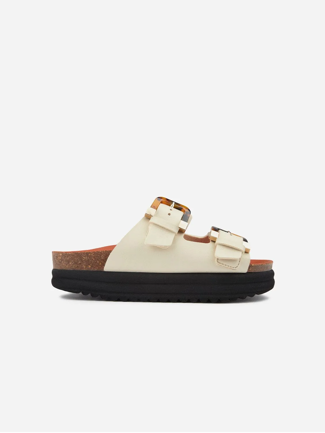Plum Damen-Sandalen mit veganem Fußbett | Creme Schildpatt