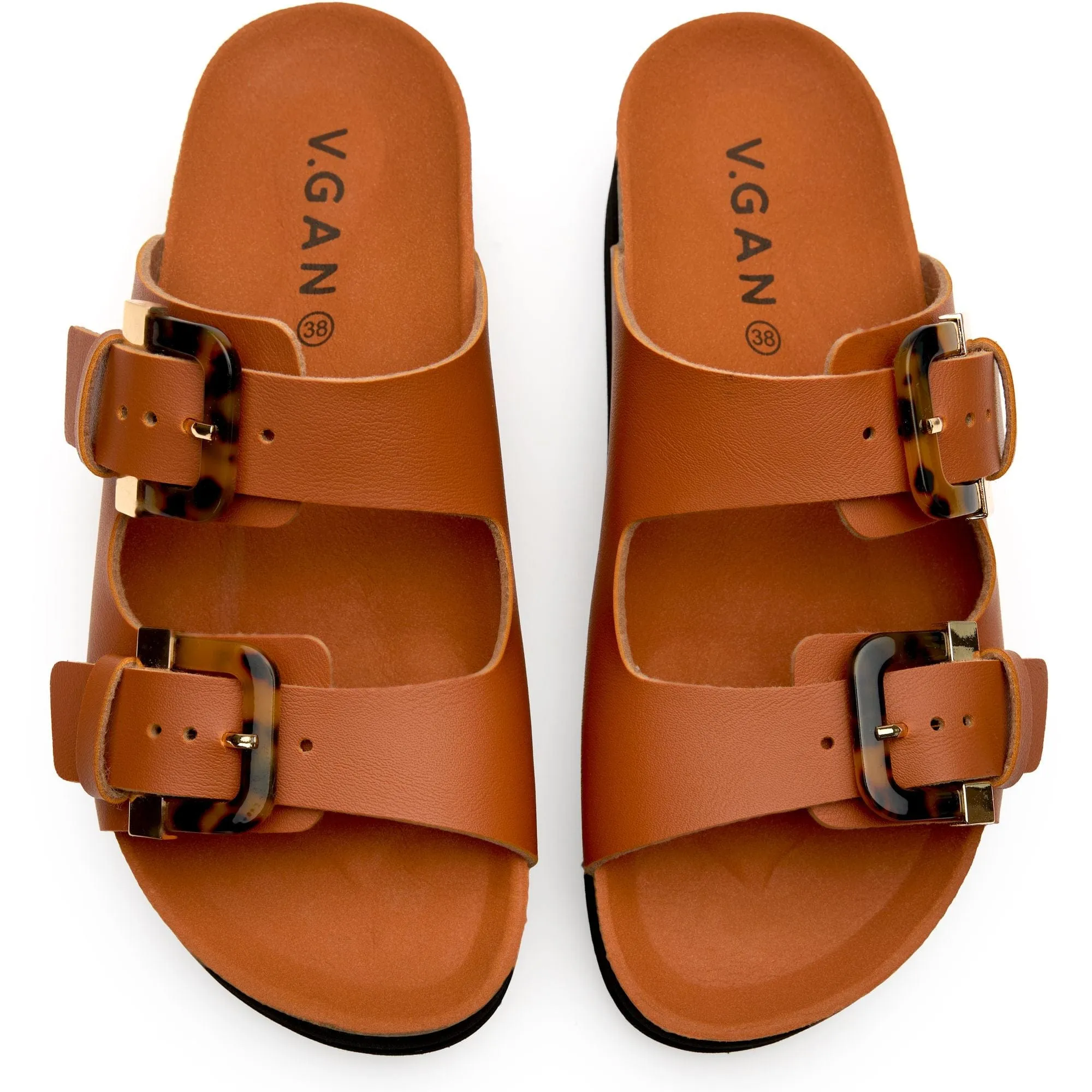 Plum Damen-Sandalen mit veganem Fußbett | Brauner Schildpatt-Look