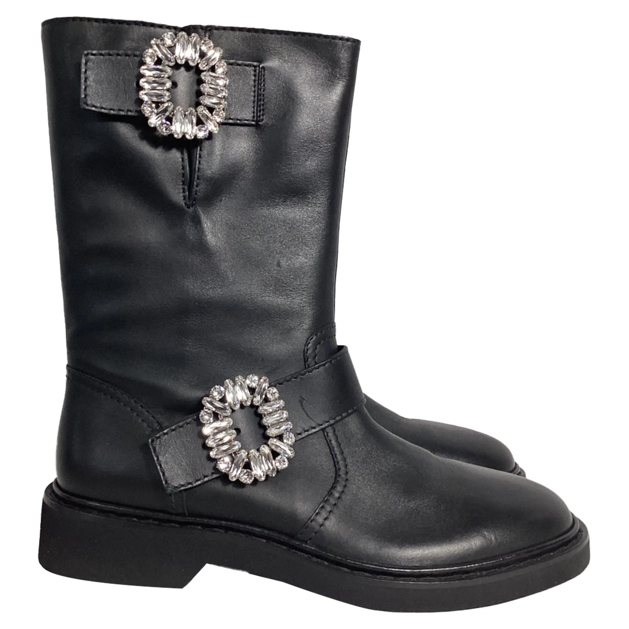 Roger Vivier Viv' Strass Stiefel bis zur Mitte der Wade in schwarzem Kalbsleder Schuhe_Roger-Vivier