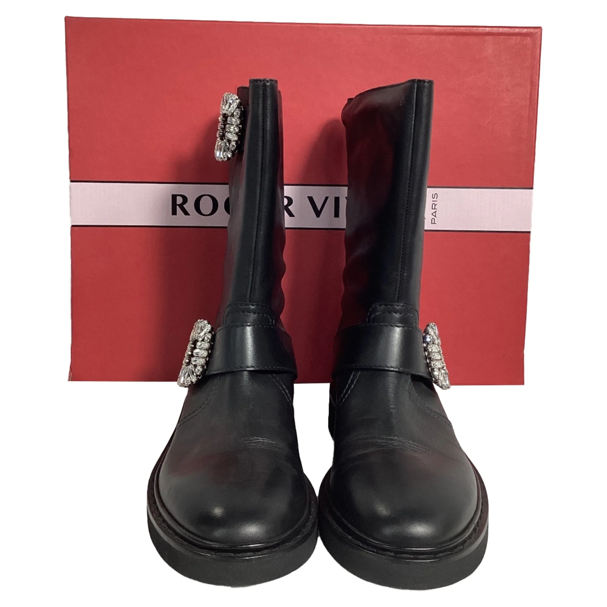Roger Vivier Viv' Strass Stiefel bis zur Mitte der Wade in schwarzem Kalbsleder Schuhe_Roger-Vivier