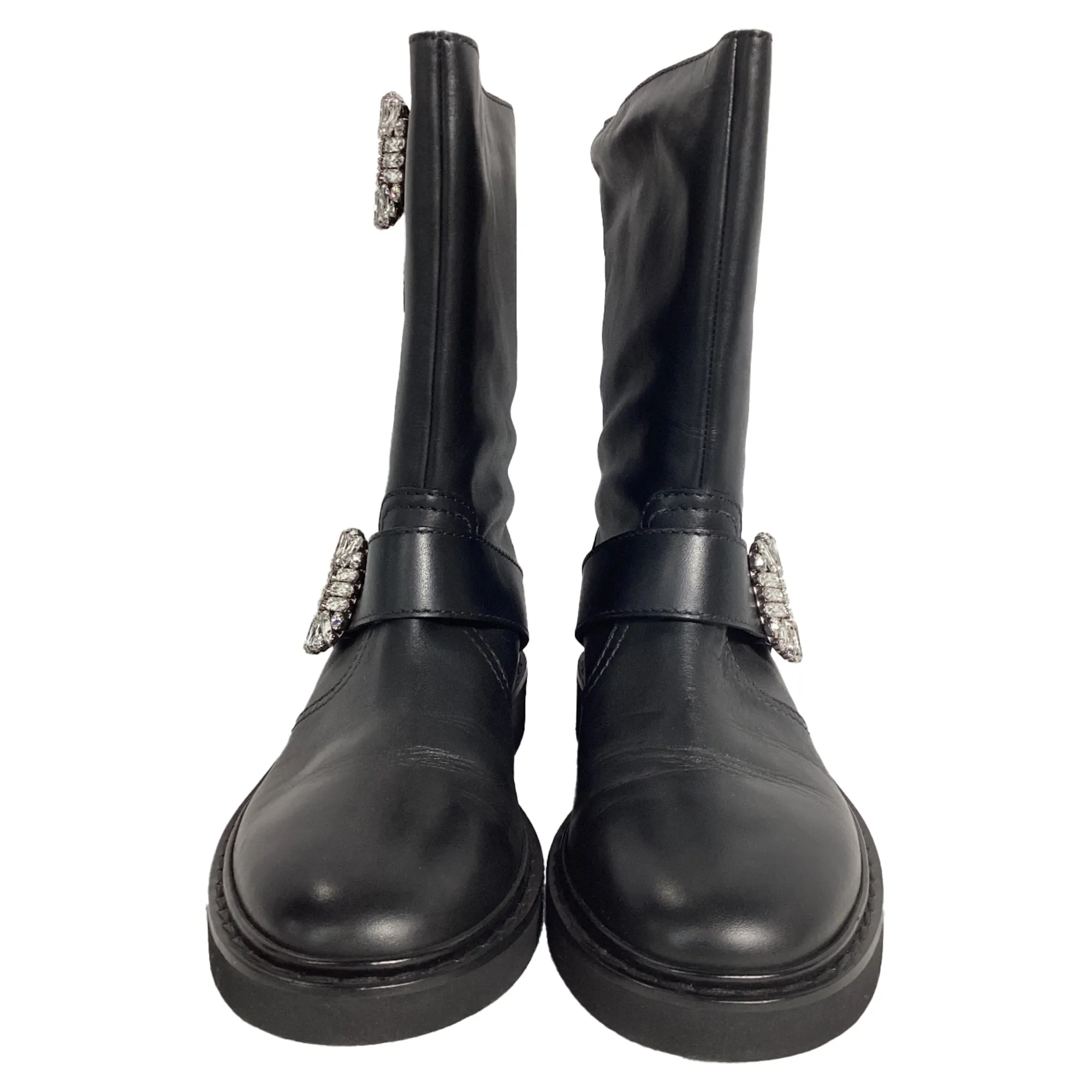 Roger Vivier Viv' Strass Stiefel bis zur Mitte der Wade in schwarzem Kalbsleder Schuhe_Roger-Vivier
