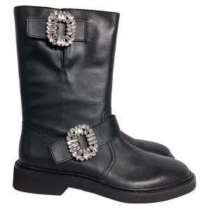 Roger Vivier Viv' Strass Stiefel bis zur Mitte der Wade in schwarzem Kalbsleder Schuhe_Roger-Vivier