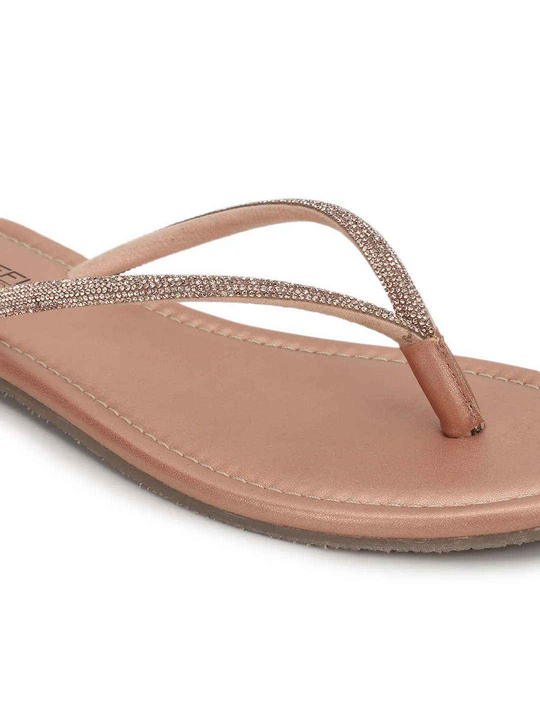 Roségold PU-Diamanté T-Riemchen Ballerinas (TC-100507-RGLD)