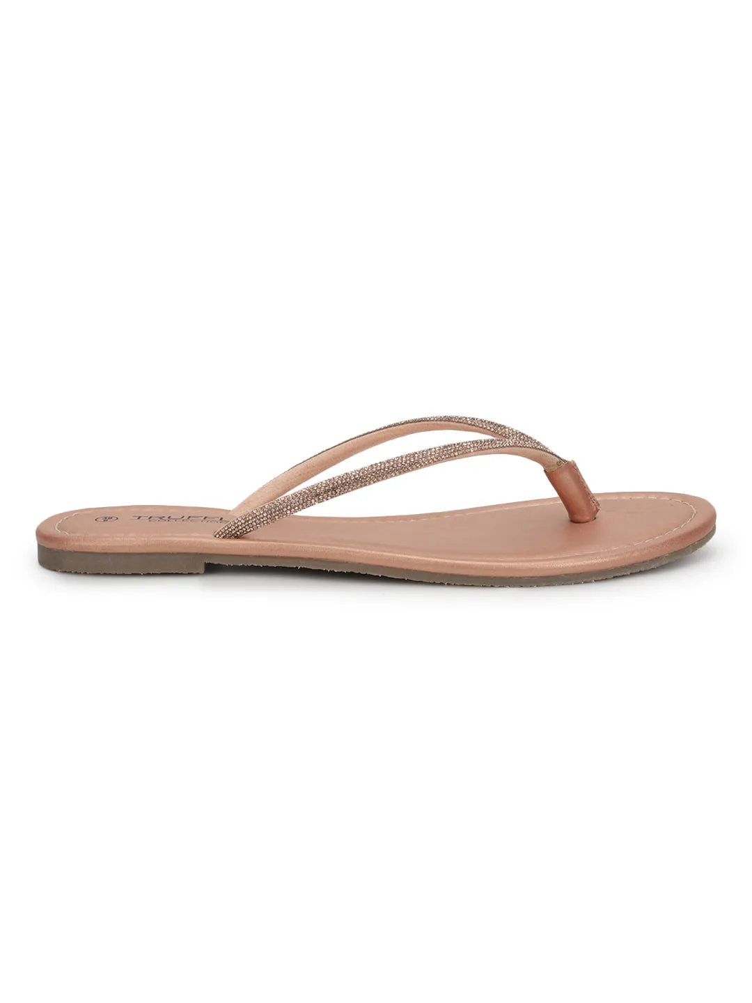 Roségold PU-Diamanté T-Riemchen Ballerinas (TC-100507-RGLD)