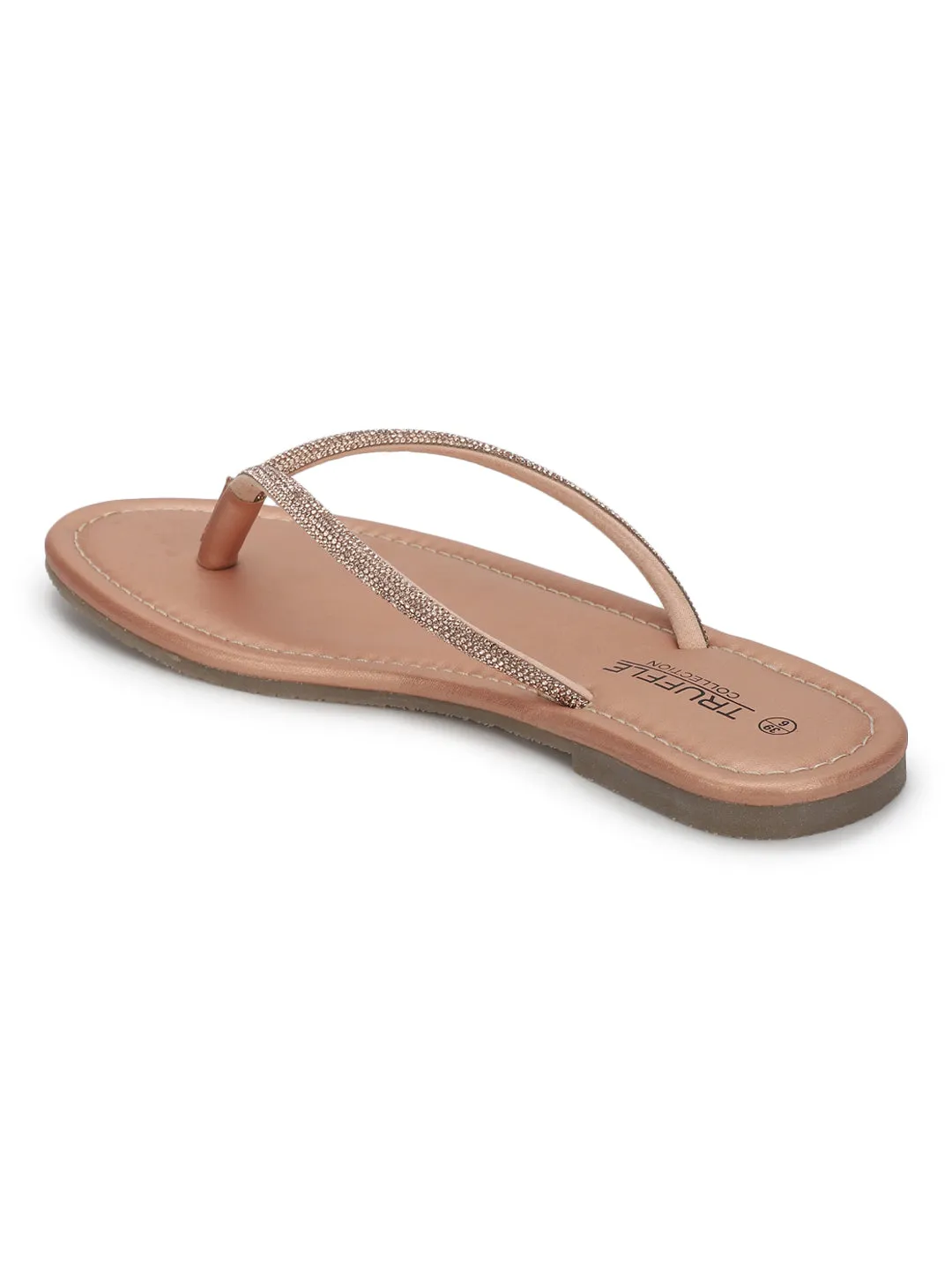 Roségold PU-Diamanté T-Riemchen Ballerinas (TC-100507-RGLD)