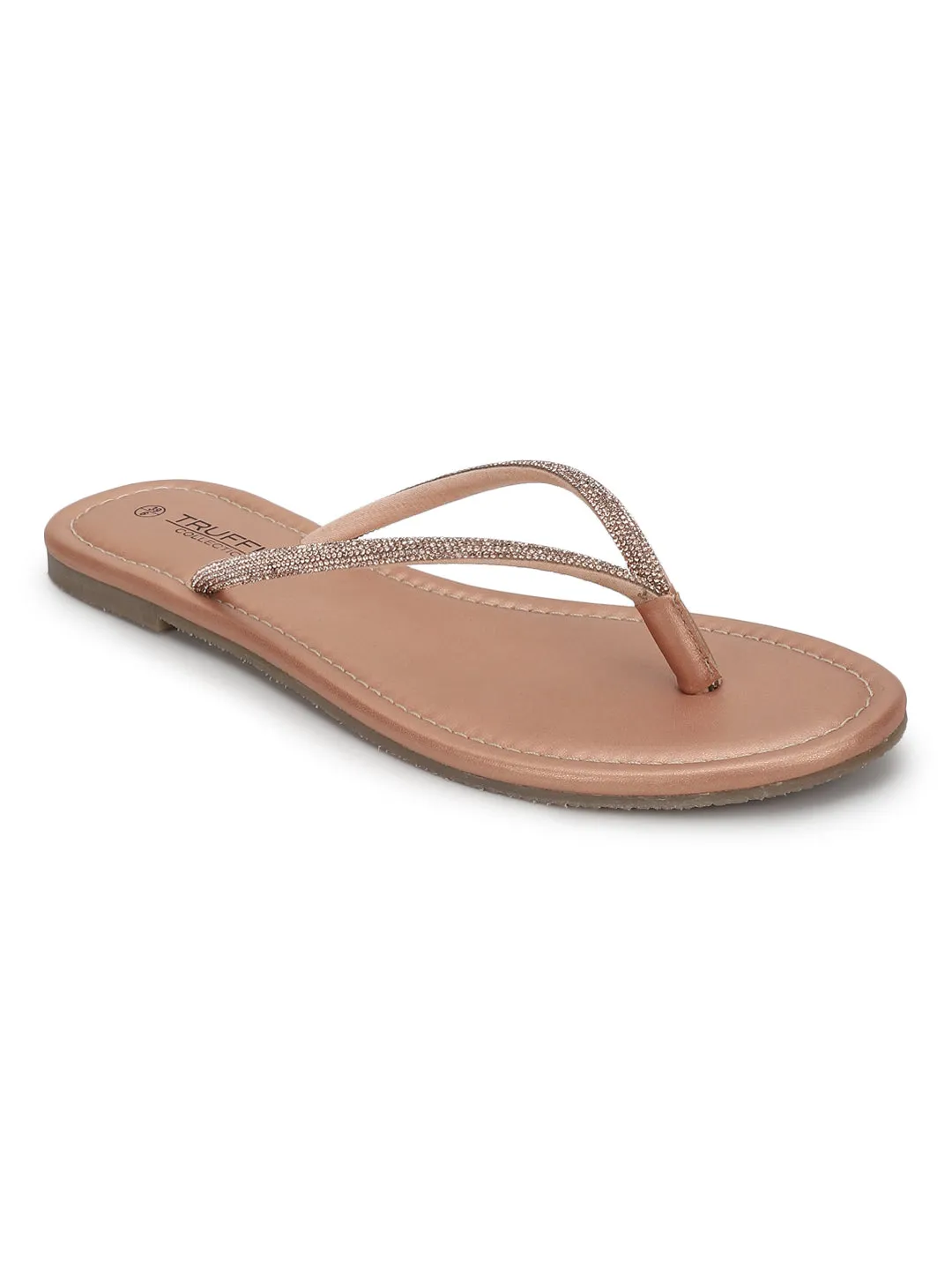 Roségold PU-Diamanté T-Riemchen Ballerinas (TC-100507-RGLD)