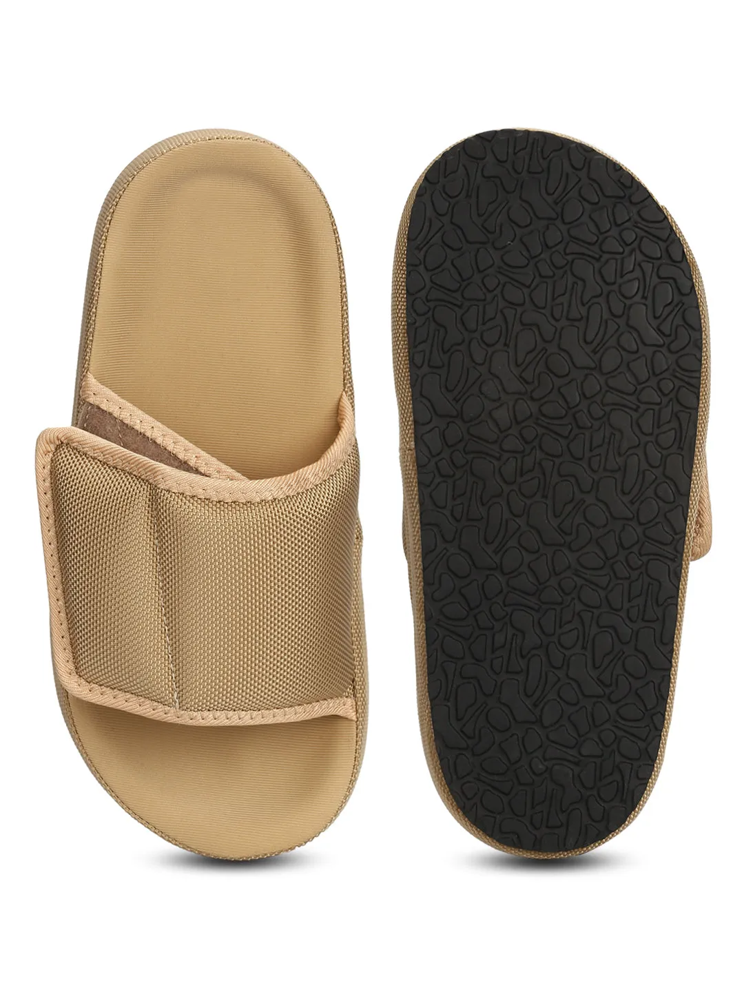 Sandfarbene Breitriemen-Slip-On-Flats