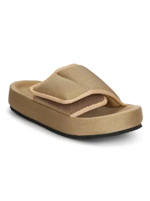 Sandfarbene Breitriemen-Slip-On-Flats