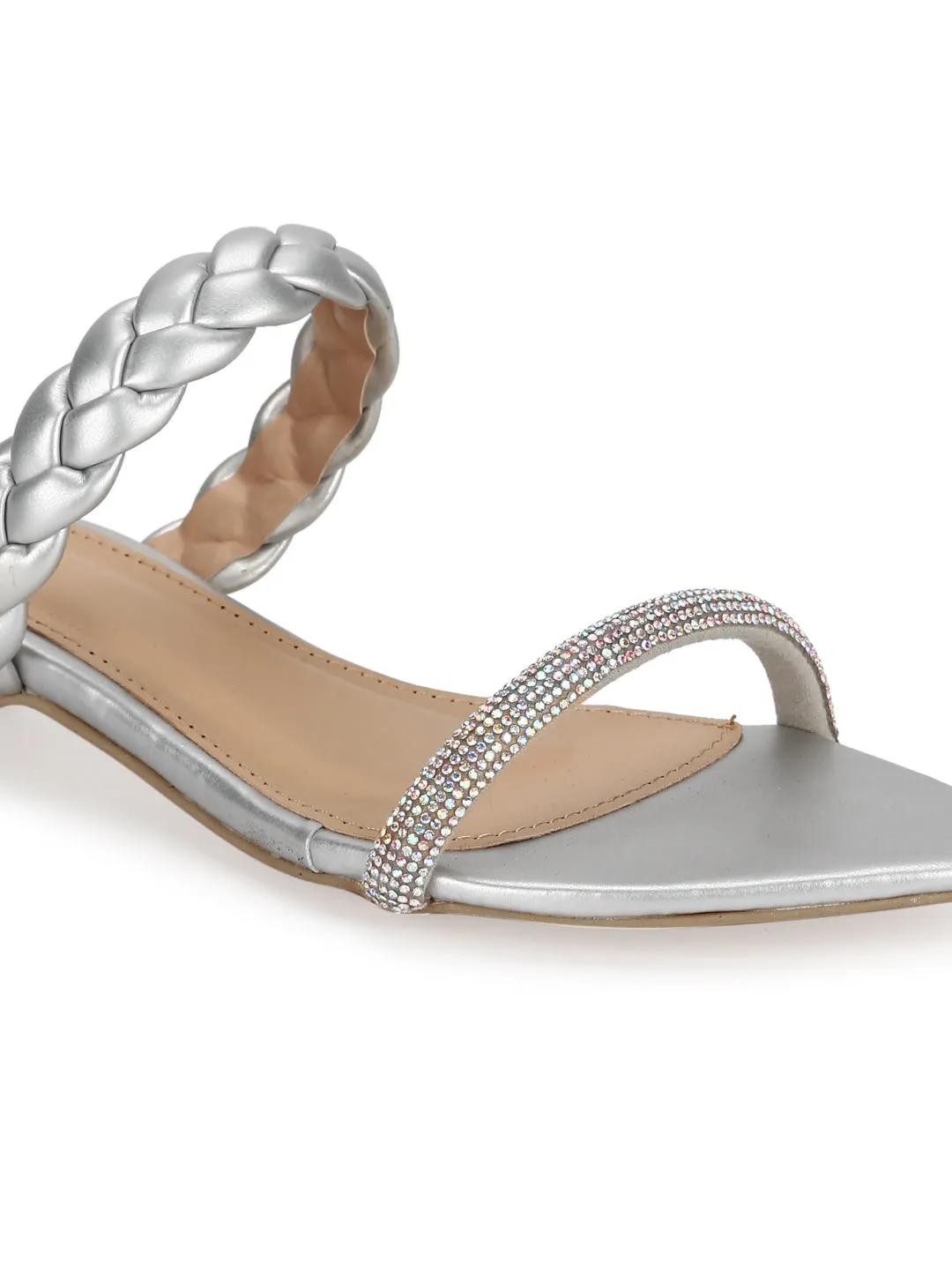 Silberne PU-geflochtene Spitzenschuhe (TC-SLC-SF51-SIL)