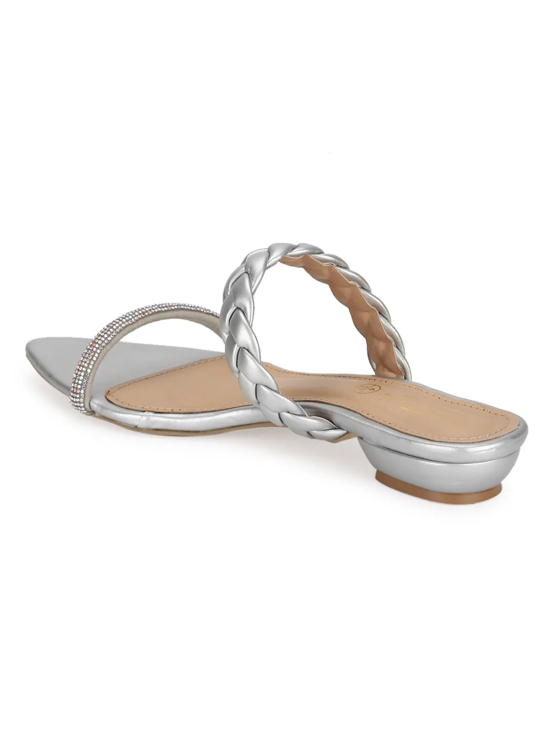 Silberne PU-geflochtene Spitzenschuhe (TC-SLC-SF51-SIL)