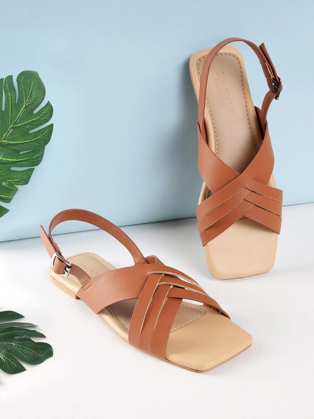 Tan PU Flats Sandalen (TC-ST-001-TAN)