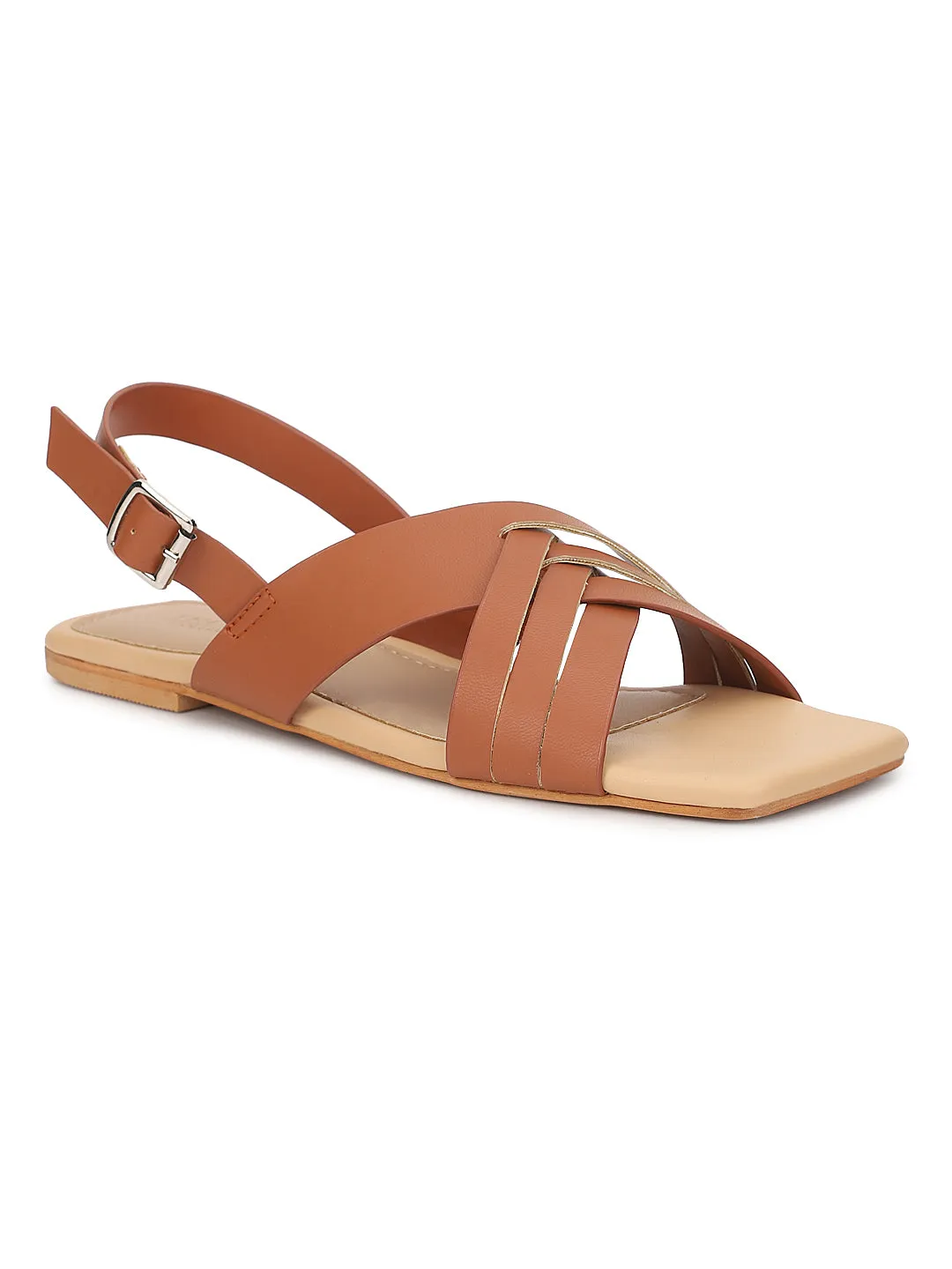 Tan PU Flats Sandalen (TC-ST-001-TAN)