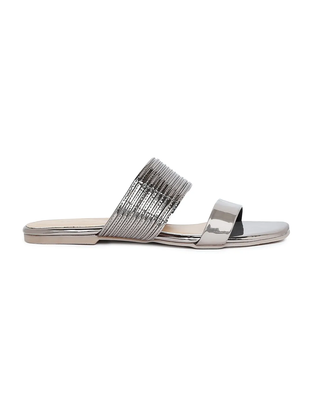 Tao Paris Fai 10016-02 Silberne Einfarbige Flache Schuhe