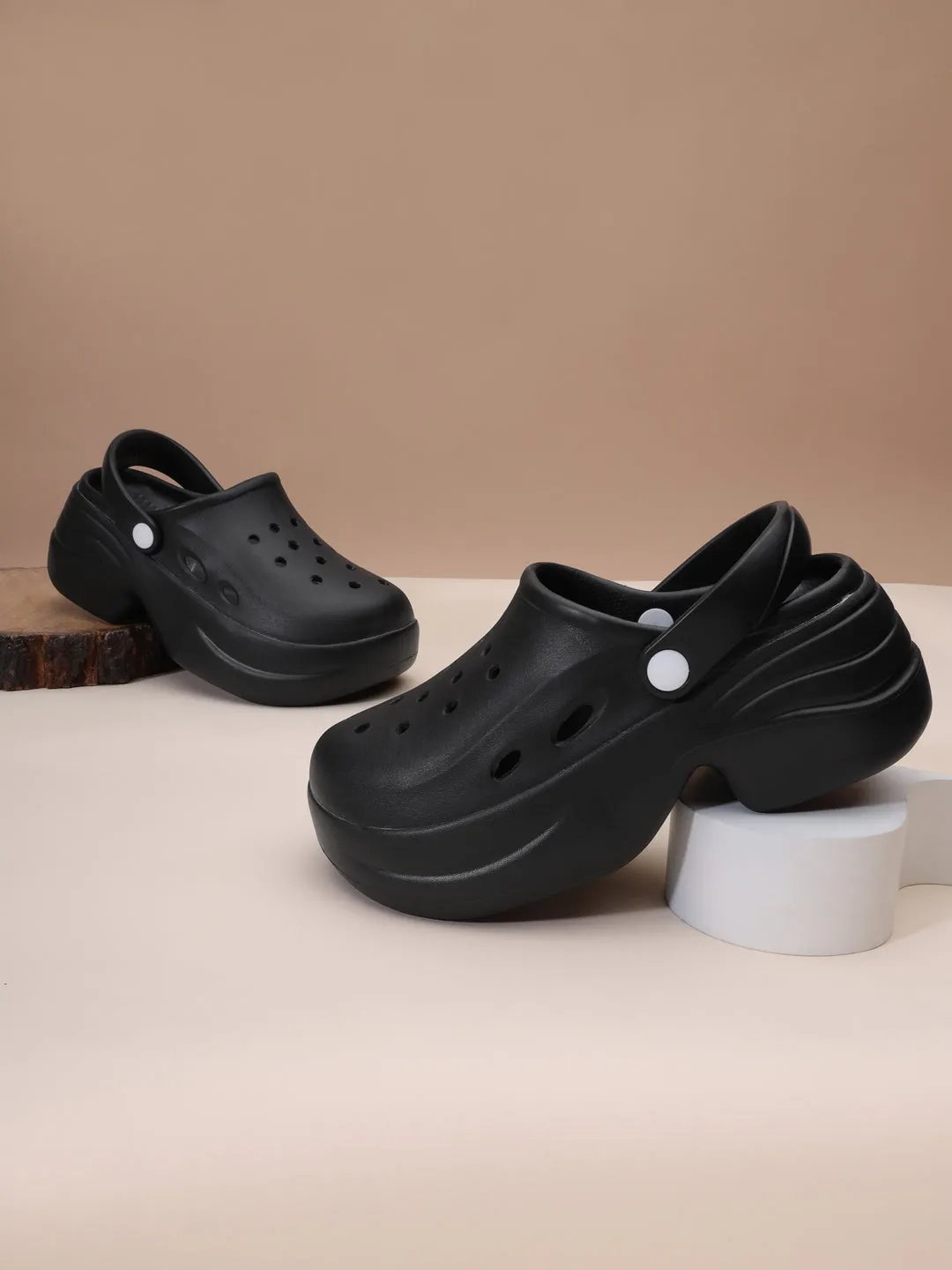 Total Black PU Slip-On Crocs Flats (TC-RS3580-TOTBLK)