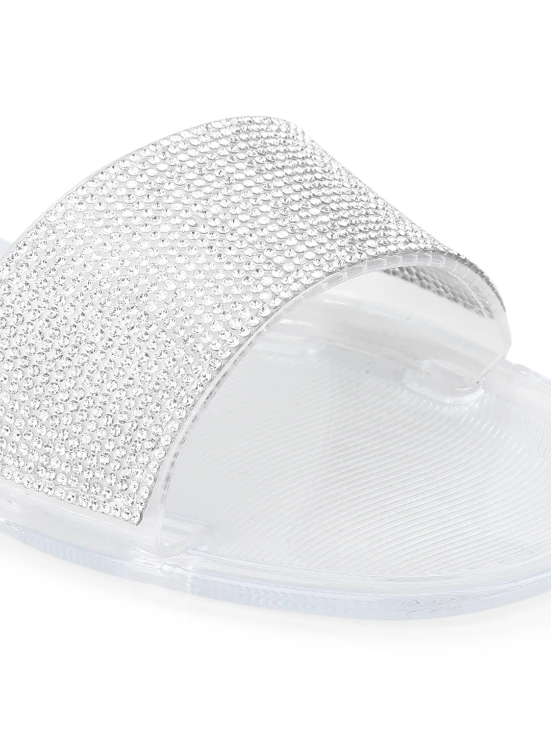 Weiße klare PVC-Diamantstreifen-Slip-On-Flats