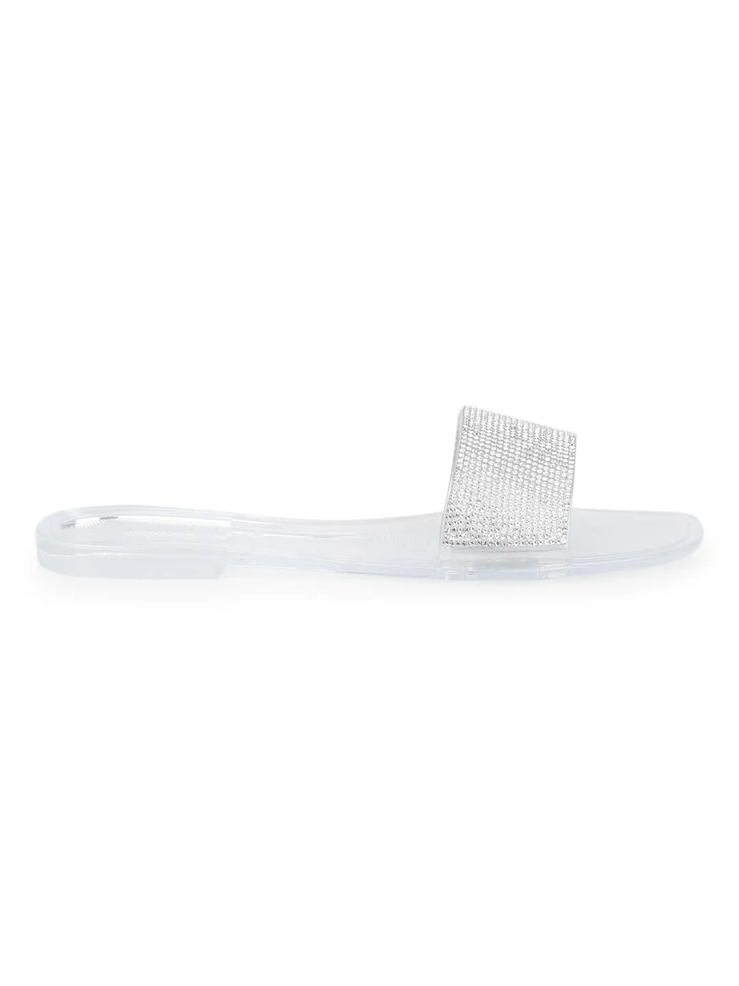 Weiße klare PVC-Diamantstreifen-Slip-On-Flats