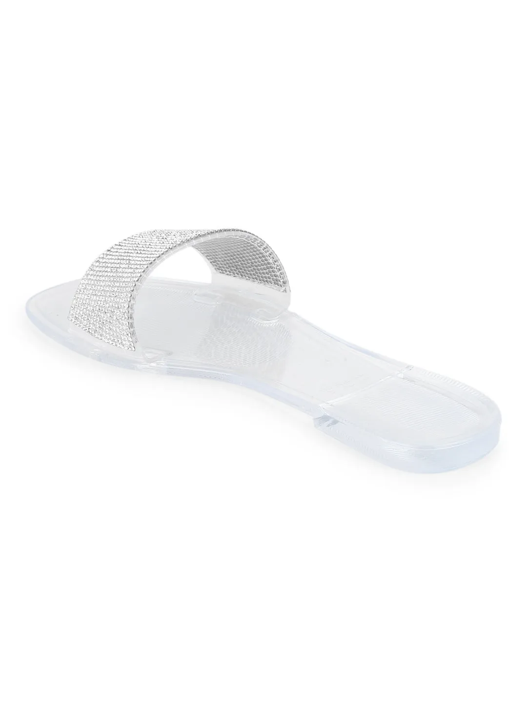 Weiße klare PVC-Diamantstreifen-Slip-On-Flats