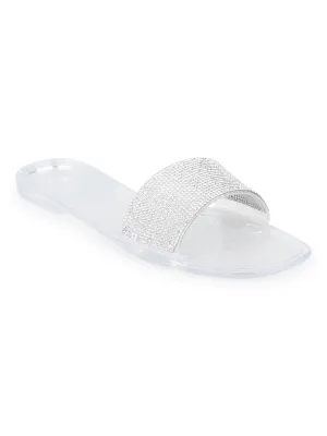 Weiße klare PVC-Diamantstreifen-Slip-On-Flats
