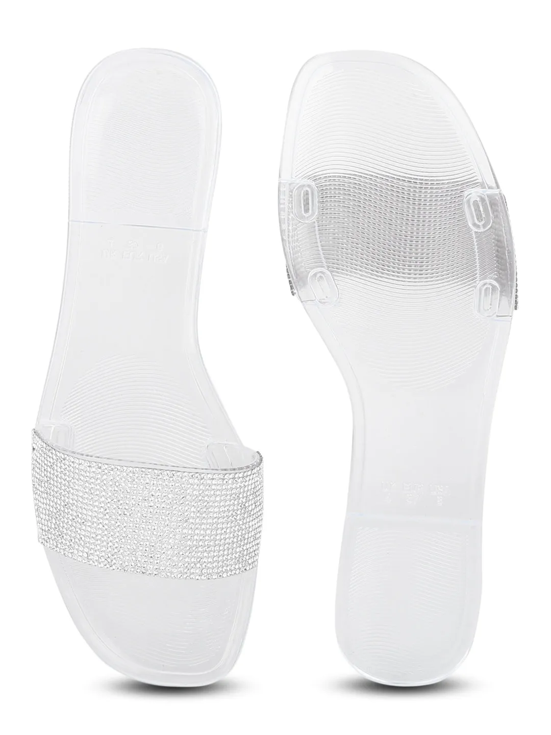 Weiße klare PVC-Diamantstreifen-Slip-On-Flats