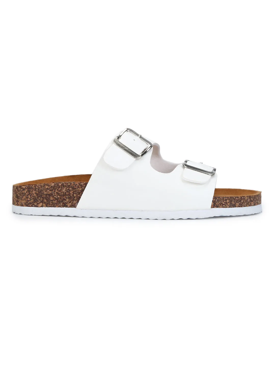 Weiße Plattform-Slip-Ons mit Doppelverschluss in Braun