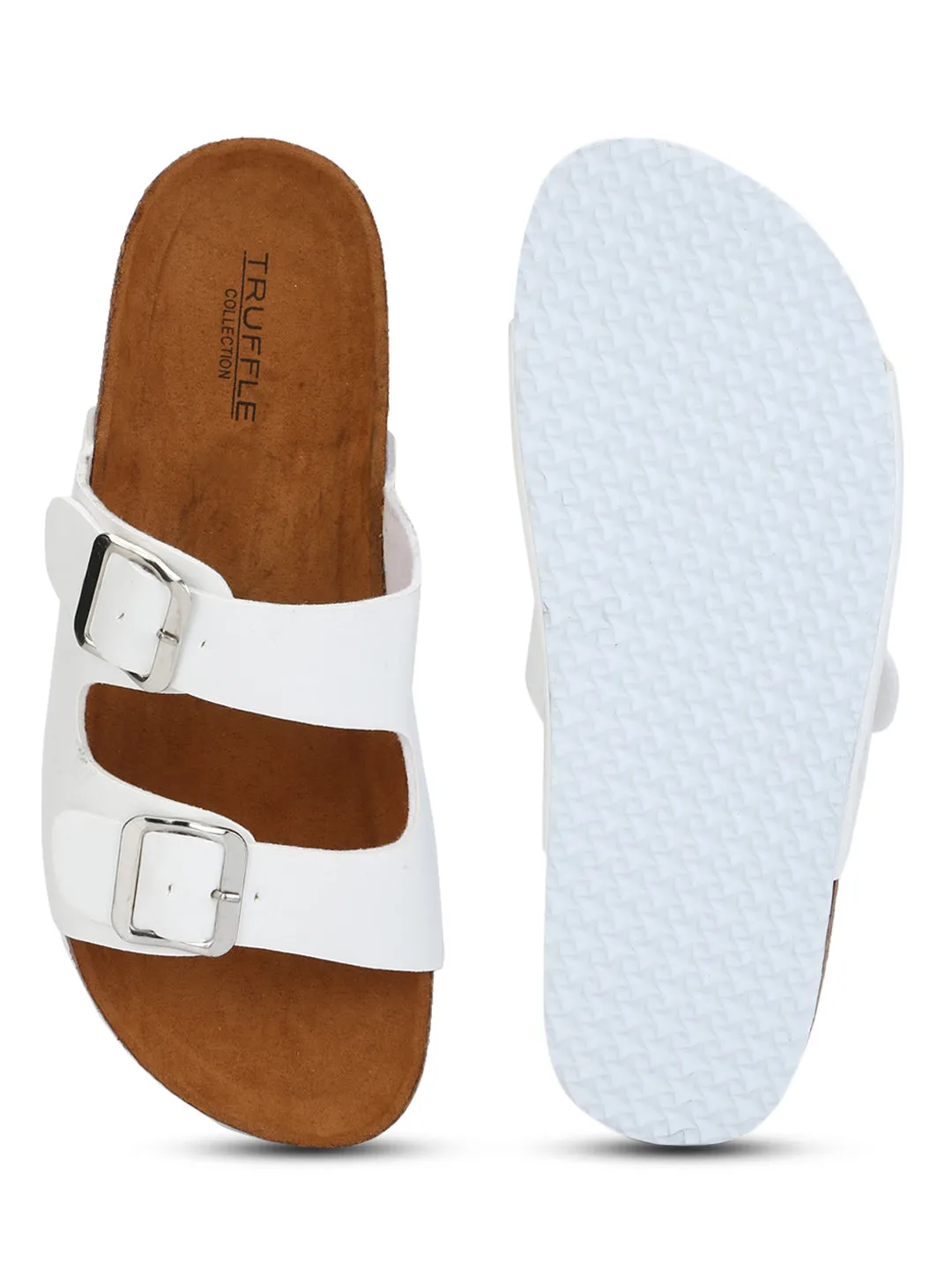 Weiße Plattform-Slip-Ons mit Doppelverschluss in Braun