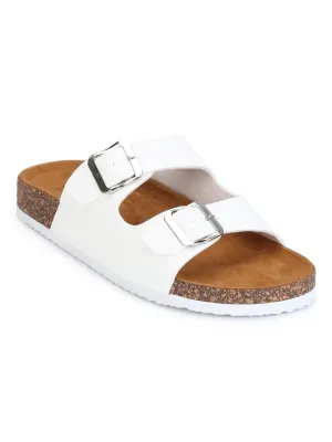 Weiße Plattform-Slip-Ons mit Doppelverschluss in Braun