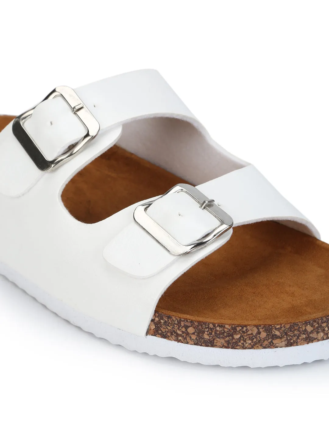 Weiße Plattform-Slip-Ons mit Doppelverschluss in Braun