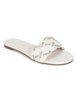 Weiße PU geflochtene Diamant-Slip-Ons (TC-ST-1215-WHT)