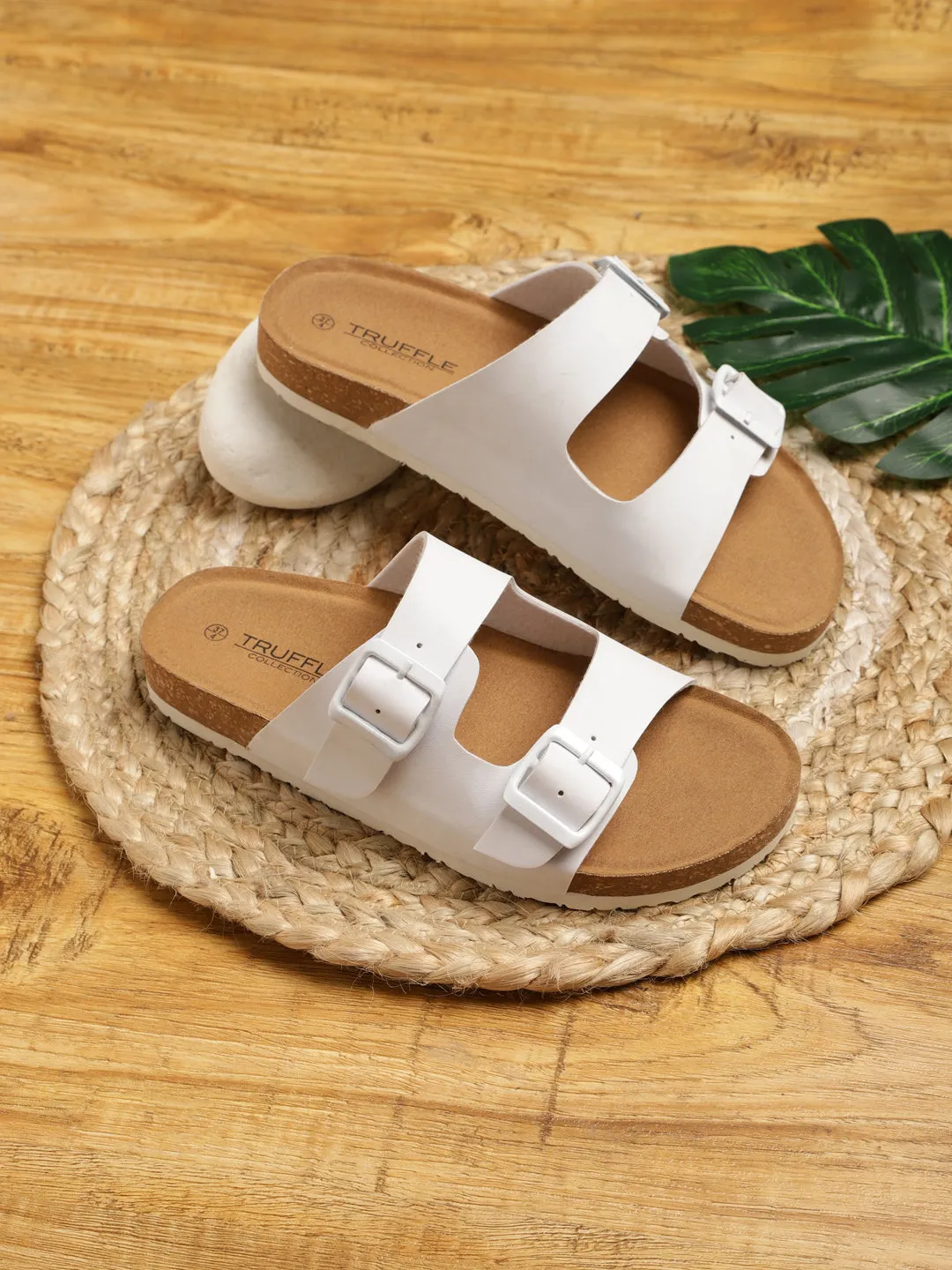 Weiße PU-Kork-Latex-Einlegesohlen Flats (TC-070203-WHT)