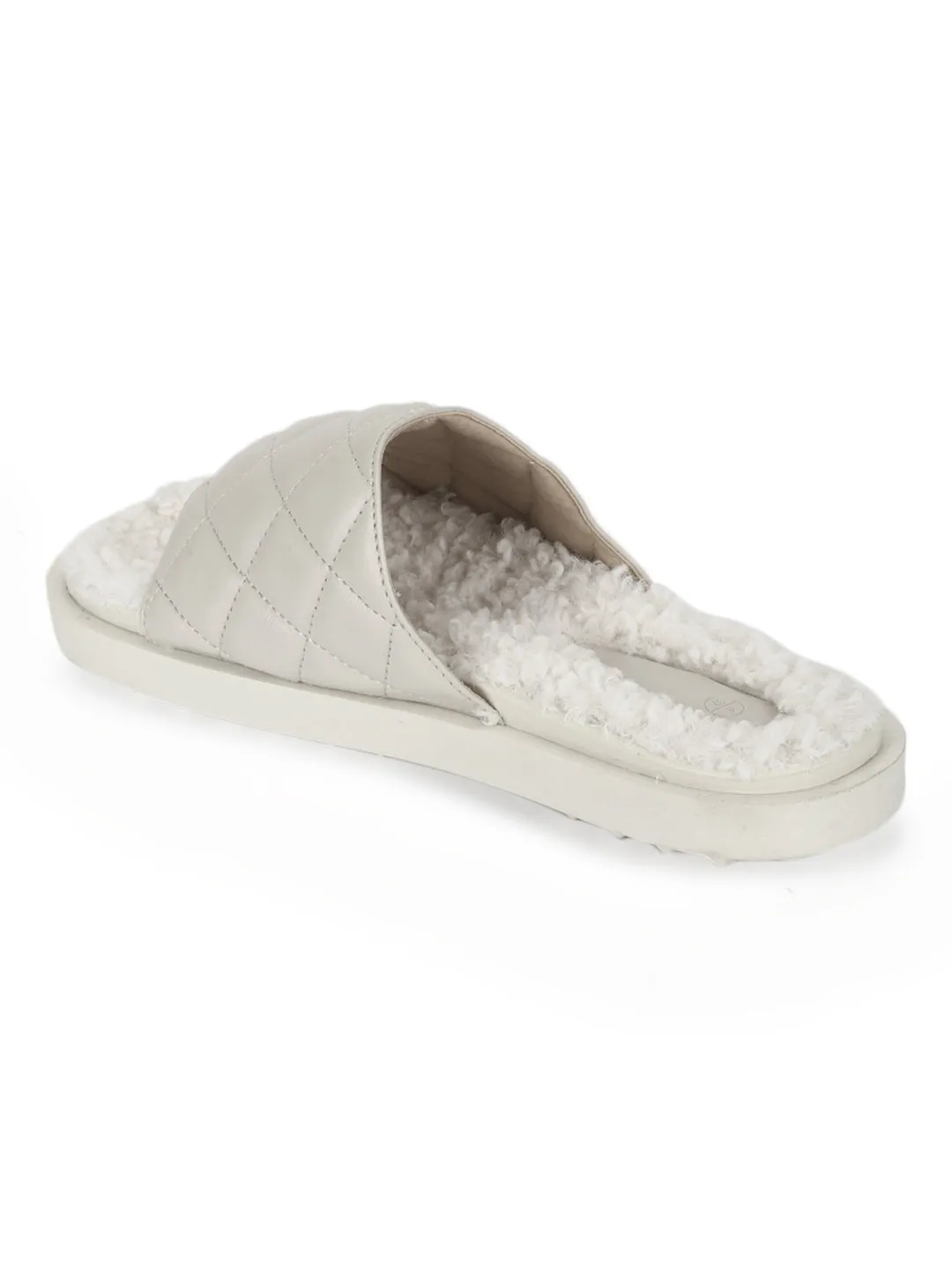 Weiße PU Kunstpelz Stepp-Slip-Ons (TC-RLST7-WHT)
